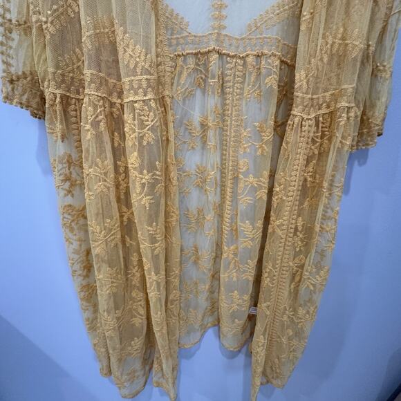 NWT Lane Bryant Sz 18/20 Statement Mustard Yellow Lace Long Boho Jacket Floral - Picture 4 of 8
